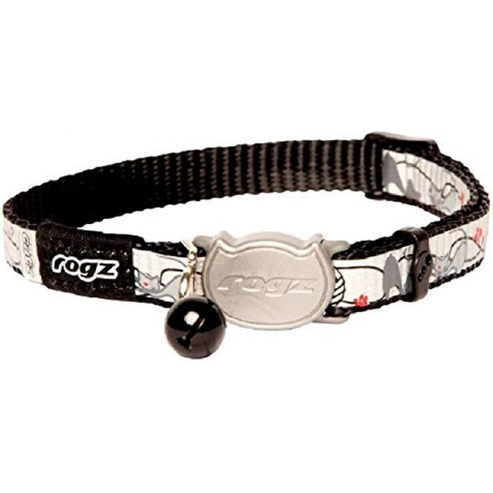 Нашийник для котів Rogz Reflectocat з безпечною застібкою та світловідбиваючими елементами (Чорний котик) чорний/білий 1