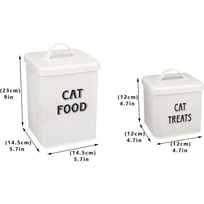 Контейнери для корму Morezi (2 шт.), з вуглецевої сталі, з герметичним кришкою та ложкою, для зберігання корму для собак, котів та інших тварин. Білий колір.