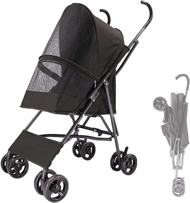 Легкий візок для собак та котів до 10 кг, чорний: дихаючий, без встановлення, з парасолькою