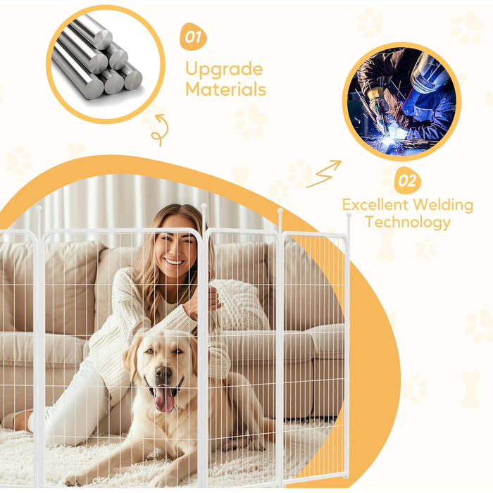 Вольєр для собак HealSmart, 61 см, 8 панелей, міцний метал, портативний, для дому та вулиці, кемпінг, подвір'я, автодом, садовий загін, приватність, тераса, білий