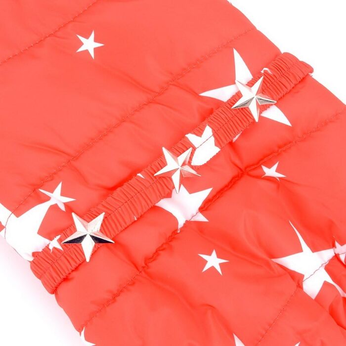 Зуена Зимовий теплий костюм для собак з капюшоном, флісовою підкладкою та зірковим поясом. Водонепроникний костюм для собак, теплий одяг для собак, худі, комбінезон для котів, цуценят, чихуахуа. Розмір L (спинка 30 см, груди 42 см), червоний