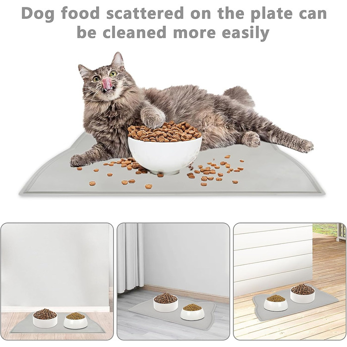 Килимок для котячого корму, силіконовий, неслизький, вологостійкий, сірий