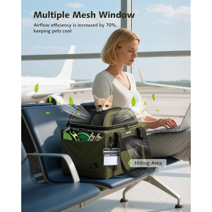 Транспортна сумка для котів Pecute: легка, складана, для подорожей, зелена