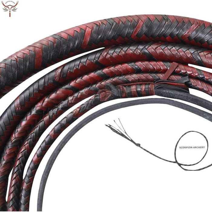 Кнут батіг шкіряний Bullwhip, 90 см / 1.8 м / 2.4 м, справжня шкіра бика, 8 кісок, чорно-червоний, з внутрішнім сердечником, подарунок для чоловіка