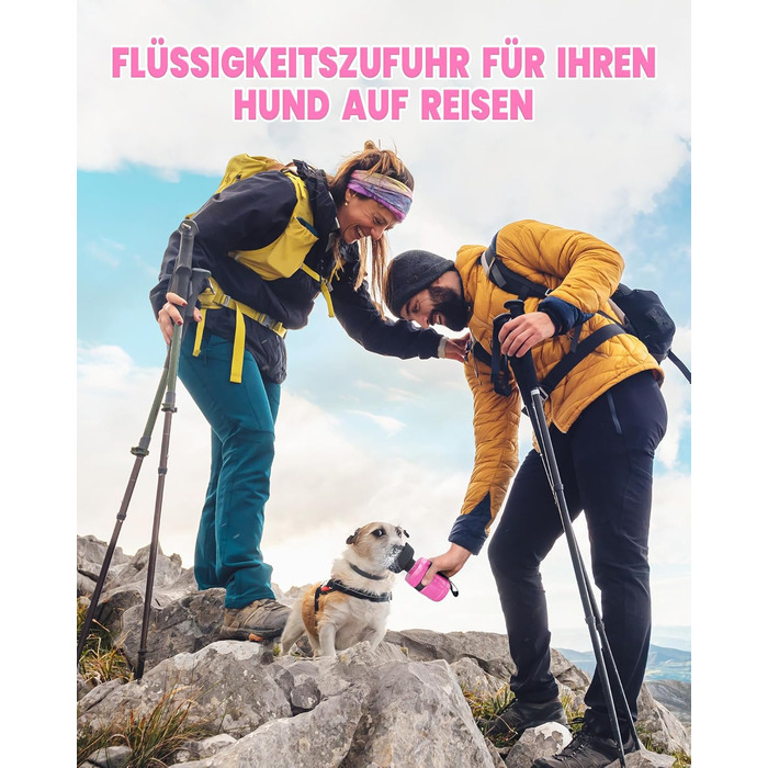Складана пляшка для води для собак Lesotc, 520 мл, рожева - витоки виключені, для прогулянок, подорожей та кемпінгу