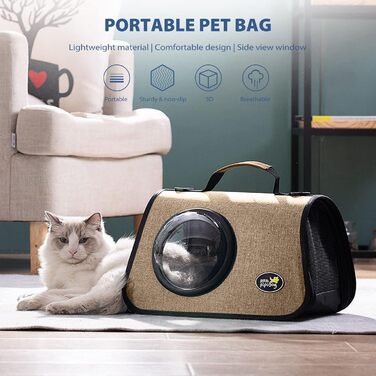Транспортна сумка для кота/собаки PETCUTE, 41 x 25 x 27 см, складана, з вентиляційними отворами, підходить для середніх котів та маленьких собак, схвалена авіакомпаніями, темно-зелений (кавовий)