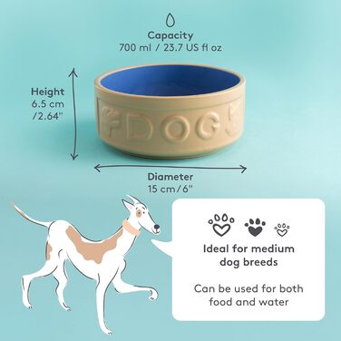 Миска для собак Mason Cash з порцеляни, з ручкою та синім написом, 15 см, 1 шт.