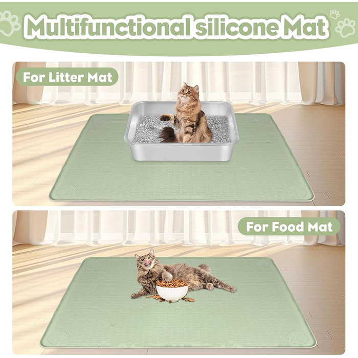 Килимок для котячого туалету Bartuke Katzenklo Matte, великий розмір 101 x 71 см, силіконовий, для контролю розсипання, м'який для лап котів, легко миється (зелений)