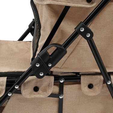 Складаний візок для собак та котів, 2-рівневий, з сумкою та ременями безпеки (Хакі)