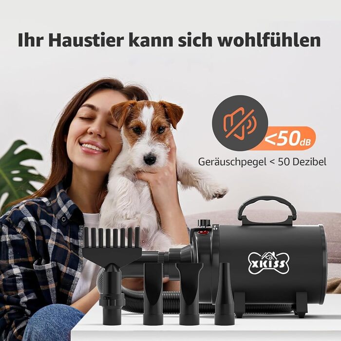 XKISS Професійний набір для догляду за собаками: машинка для стрижки шерсті, фен та пилосос для шерсті (чорний)