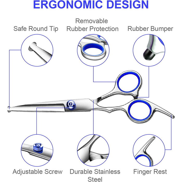 Професійний набір ножиць для грумінгу собак 6-в-1, титанове покриття, для догляду за шерстю собак, котів та інших домашніх тварин