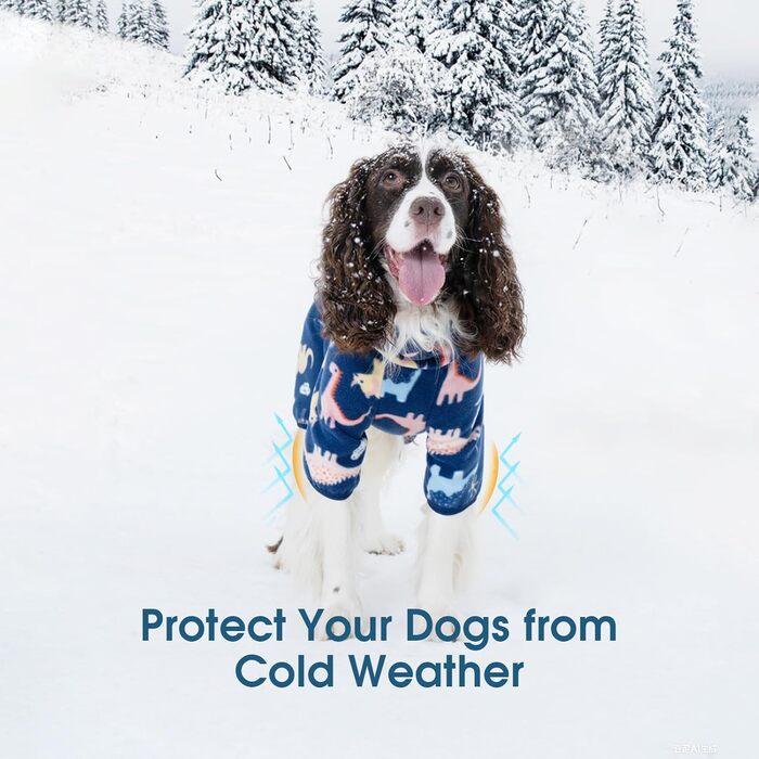 Флісова куртка для собак ROZKITCH, теплий пуловер, піжама, вітростійка, тепла, для холодної погоди, жилет з відбиваючим шнуром, комбінезон, одяг, комплект для великих собак, динозавр 4XL (довжина спини: 31.1'), блакитний динозавр