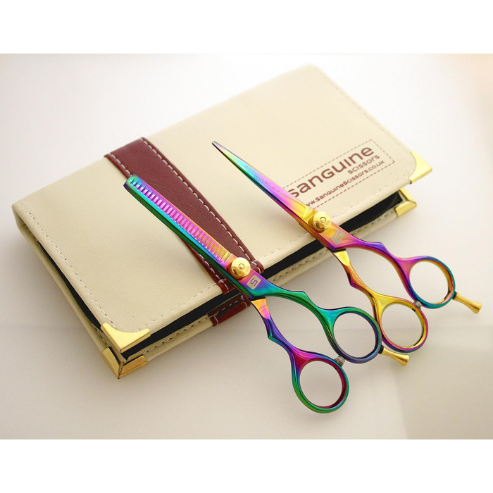 Набір професійних перукарських ножиць з ножицями для витончення, титан, з блискавкою