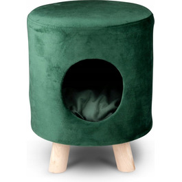 Лежак-пуф для котів Maxxpro на ніжках, будинок-кошик із зеленого оксамиту