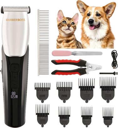 Бездротова машинка для стрижки собак та котів BarberBoss QR-9083 з 8 насадками, LED-дисплеєм та 4 швидкостями