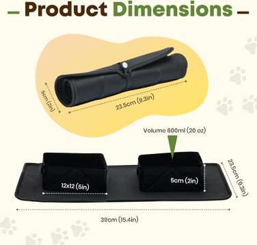 Складні миски для собак та котів, 2 шт. Зіліконовий посуд для тварин, портативні миски для подорожей, чорний