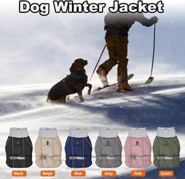 Теплий зимовий одяг для собак Goshyda: куртка, комбінезон, вітро- та водовідштовхуючий, з відбиваючими елементами, для малих, середніх та великих собак (Чорний, L)