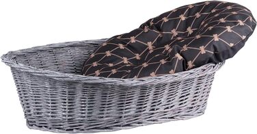 Плетенний корзинка для собак та котів з подушкою, 95x72x27 см (сірий/чорний)