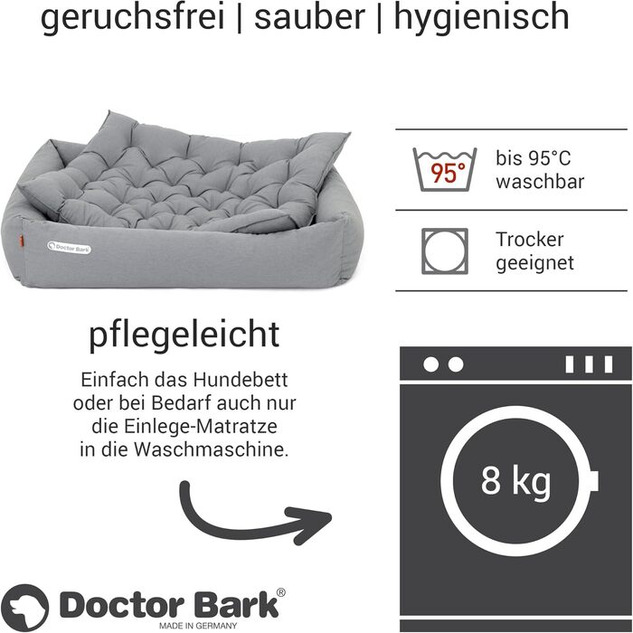 Ортопедичне ліжко для собак Doctor Bark - великі породи, XL (100x90 см), світло-сіре, знімний чохол, миється до 95°C