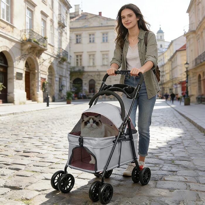 Дитяча коляска для собак та котів Homewell, складана, до 20 кг, сіра