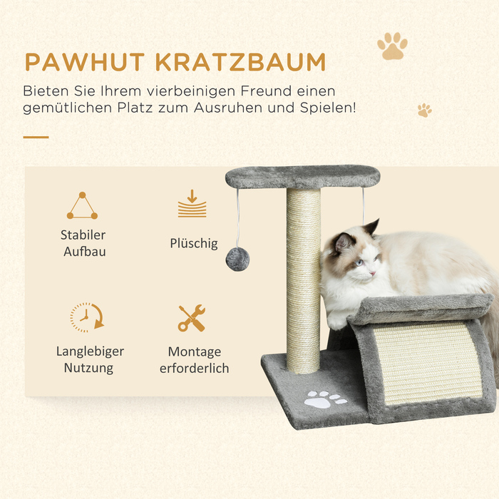 PawHut Cat tree маленьке, 43H см, до 10 кг, з лежачою поверхнею, тунель, іграшковий м'яч, сизаль, світло-сірий | Аосом