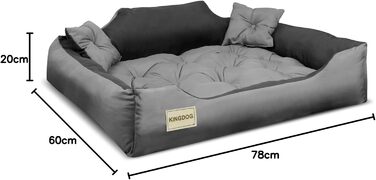 Ліжко для собак та котів KingDog з мікрофібри з двома подушками, корзина для собак, ліжко для домашніх тварин, миється, водонепроникний матеріал (розміри: 100x80 см / 115x95 см, сірий/чорний)