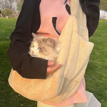 Трансформер для цуценят, плюшевий, теплий, для маленьких собак та котів, до 5 кг, м'який, зручний, звільняє руки, переноска для тварин, переноска для котів, переноска, широкий плечовий ремінь, портативна, бежевий