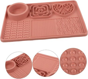 Килимок для собак та котів Silikon Slow Feeder з присоскою, рожевий, великий. Килимок для сповільнення годування та покращення травлення для домашніх тварин