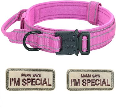 Нашийник для собак регульований з контролем, тактичний нашийник з нейлону, м'який нашийник з металевою застібкою, для середніх та великих собак, для полювання, тренувань, активного відпочинку на вулиці, розмір L (45-54 см), колір рожевий