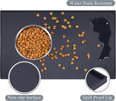 Підкладка під миску для собак та котів VIVAGLORY Grippymat, силіконова, чорна, 60x40 см