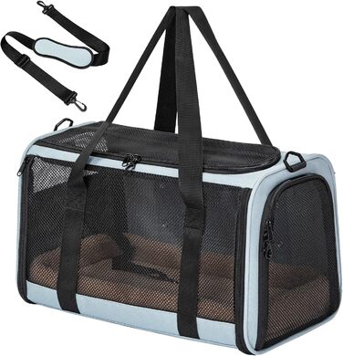 Транспортна сумка Petsfit для котів та собак, складана переноска для собак та котів, дихаюча переноска для собак, авіапереноска для домашніх тварин в авто, літаку або потягу, сірий, зелений колір