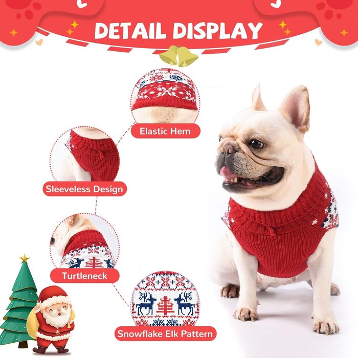 Пуловер для собак ABRRLO з бавовни, костюм для святкування Різдва, теплий зимовий пуловер для собак, костюм для домашніх тварин (L, сніжинка, олень)