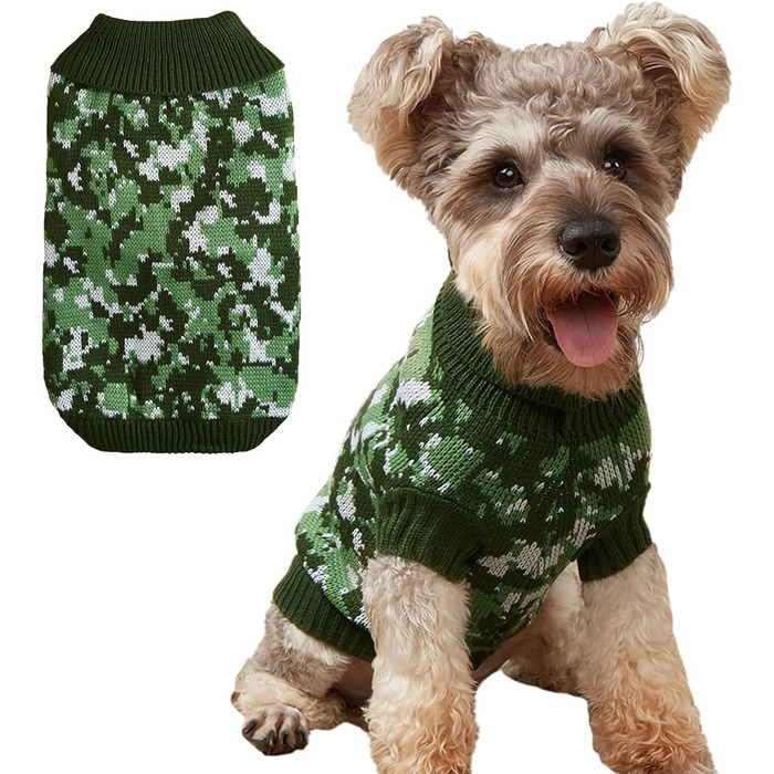 Світшот для собак Jecikelon, камуфляж, з коміром-стійкою, теплий, для маленьких собак та котів, розмір L, зелений