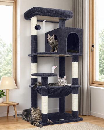 Комплекс для котів Globlazer Kratzbaum з гамаком 45x40 см, будиночком, платформами, 137 см, темно-сірий