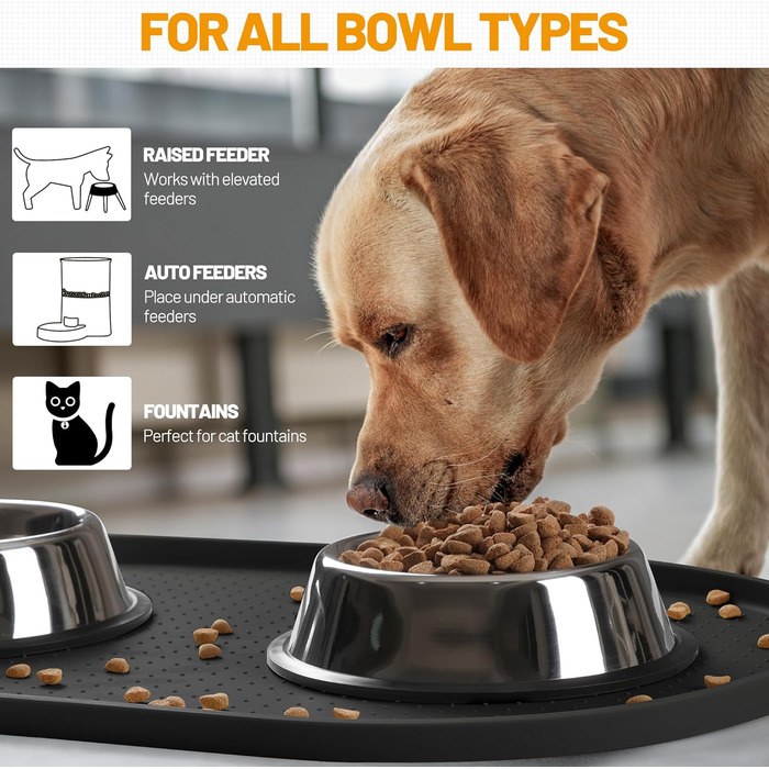 Гумова килимок для годівлі собак та котів з високим бордюром, водонепроникний, 48.3 x 19'L x 12'W (білий пісок)