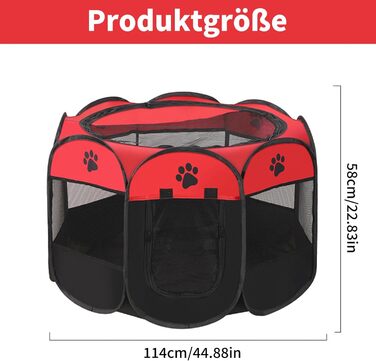Розкладний вольєр для цуценят, переносний вольєр для собак, загон для тварин у приміщенні 74x43 см (Червоний)