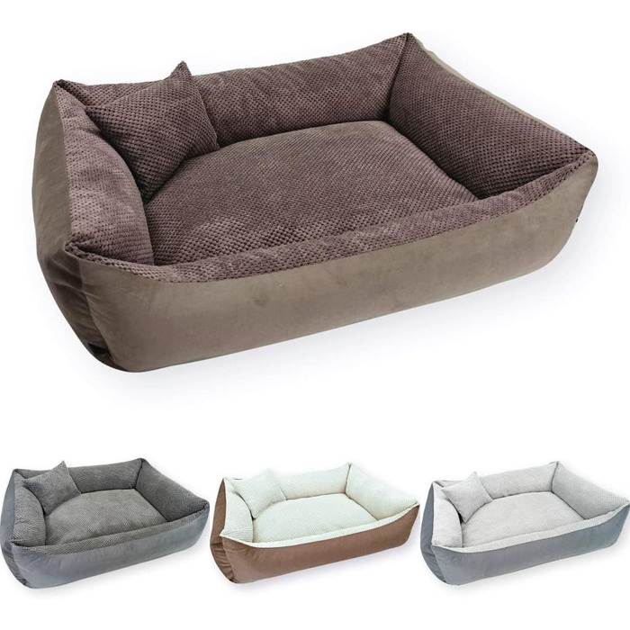 М'яке ліжко для собак Teo 80x60 см, коричневе. Знімний та пральний чохол. Підходить для собак середніх порід.