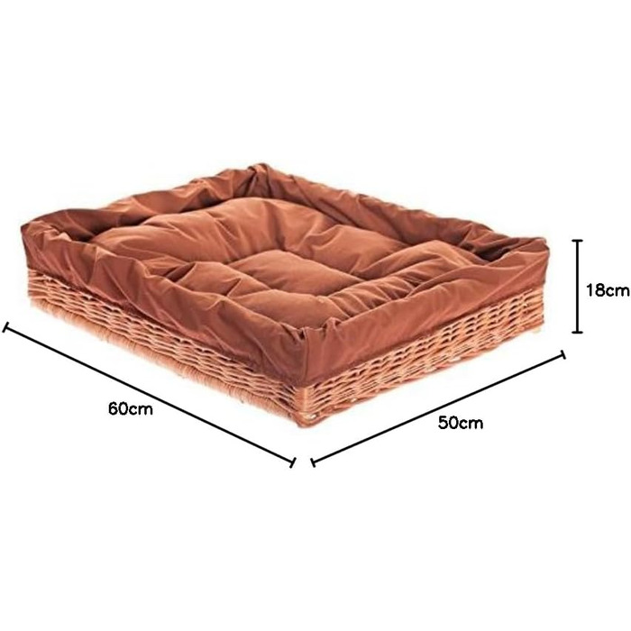 Корзина для собак та котів з ротангу, лежанка, гніздо, 60x50x18 см (натуральний колір)