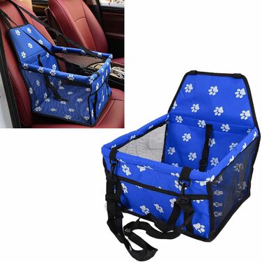 Переноска для тварин з принтом лап, складана переноска для собак з тканини, миється, з ременями безпеки та підставкою - Комфортна та безпечна для авто та подорожей (Сіра підставка з лапами, Сира підставка з лапами з відбитком лапи, Синя підставка з лапами