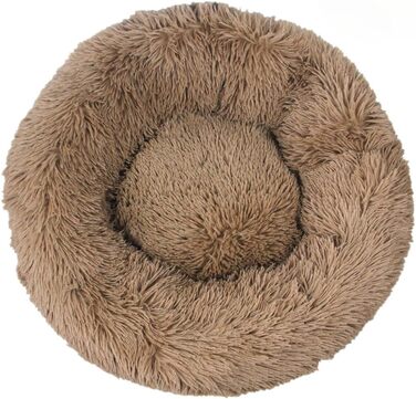 М'яке ліжко для собак та котів у вигляді подушки-пончика, 60 см, коричневе. Зручне, антиковзаюче, з довгим хутром, для маленьких собак та котів. Подарунок.