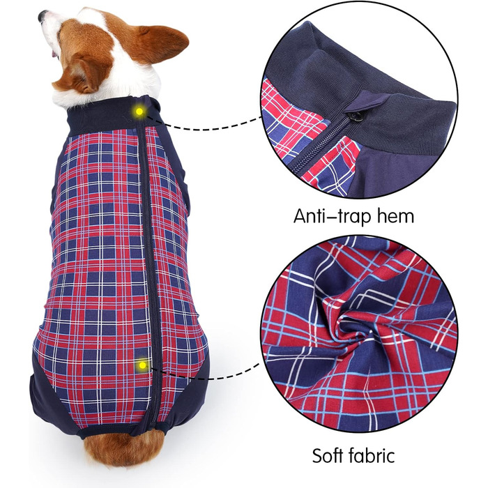 Корпус для собак після операції Heywean: знімна сорочка для собак з блискавкою, для собак після кастрації (для сук та самців), післяопераційний одяг для собак, піжама для собак (XXXL, червоний в клітинку)