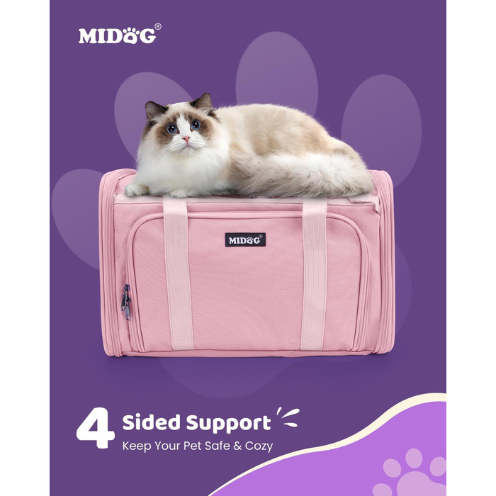 MIDOG Сумка-переноска для котів та маленьких собак, м'яка, TSA-сертифікована, для подорожей літаком, під сидіння, з розширеним простором, надійні застібки, оливковий/листяний колір