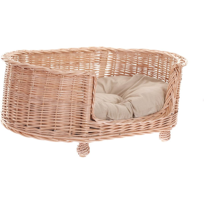 Лежак з лози для собак і котів e-wicker24 з подушкою, плетений будиночок знімна подушка, спальний кошик для домашніх тварин