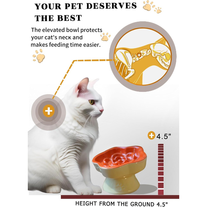 Миска для повільного годування домашніх тварин, керамічна, нахилена, для котів та маленьких собак, запобігає блювоті та удушенню (Рожева), (Оранжева/Захід сонця у вигляді зигзага)