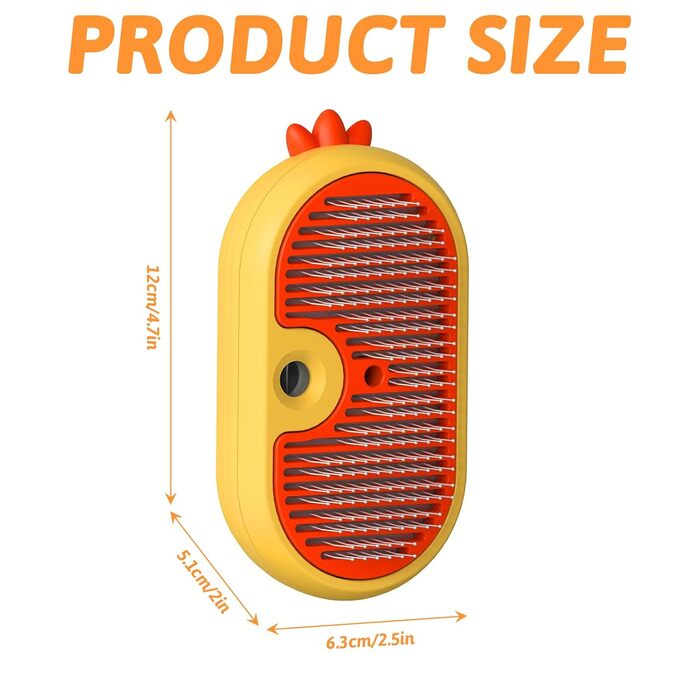 Паровушка для котів з кнопкою розблокування, 4-в-1 покращена багатофункціональна парова щітка для котів, самоочисна щітка для догляду за шерстю довгошерстих, короткошерстих собак, котів, жовта