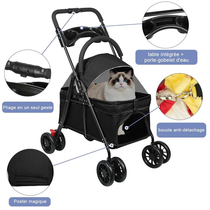 Дитяча коляска для собак та котів Homewell, складана, до 20 кг, з сумкою та підсклянником (Чорний)