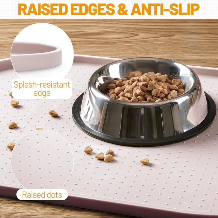 Гумова килимок для годівлі собак та котів з високим бортиком, водонепроникний, розмір 19' x 12' (білий пісок)