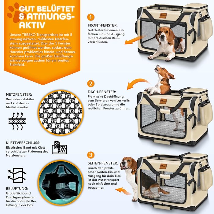 Транспортна переноска для собак та котів TRESKO® M (61x42x42cm) з підкладкою, лопаткою та світловідбивачами