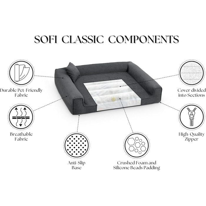 Собаче ліжко Sofi Grosse - м'яке, миється, з поліуретану, для собак середніх та маленьких порід (XXL, 130x100 см, коричневе)