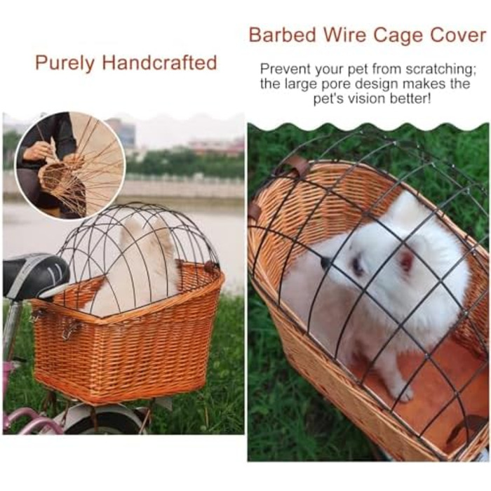 Фаркоп для тварин на велосипед - плетений кошик для котів та собак, транспортна клітка з металевим покриттям, кріплення до заднього колеса